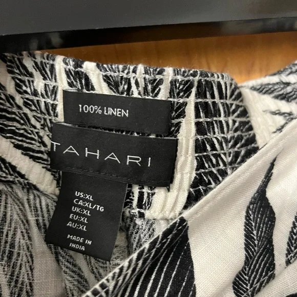 Tahari Black and Tan tropical print Wide Leg linen pants XL - Picture 4 of 9